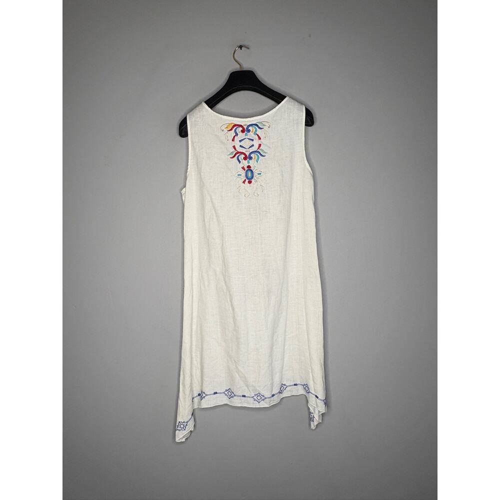 JW Johnny Was Women's Size Medium White Embroidered Tunic Mini Dress Sleeveless - Picture 3 of 6